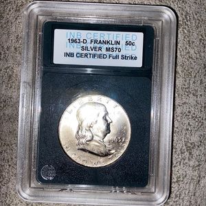 1963-D SILVER Franklin Half Dollar MS70 RARE FULL STRIKE FBL